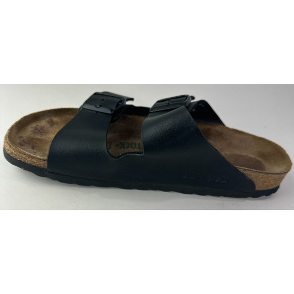 Birkenstock Arizona Slide Sandals 2 Strap Buckle Men's 6 Women's 8 Black Leather - Picture 3 of 16